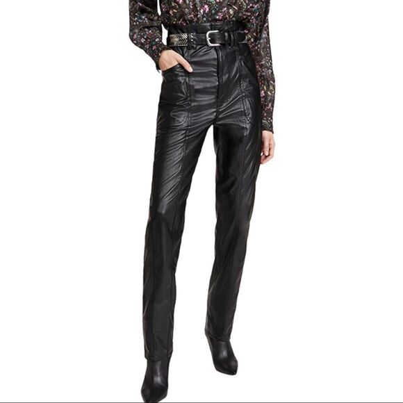 Isabel Marant Pants - NEW Isabel Marant Etoille Black Tessini Faux Leather Straight Pants Size 36
